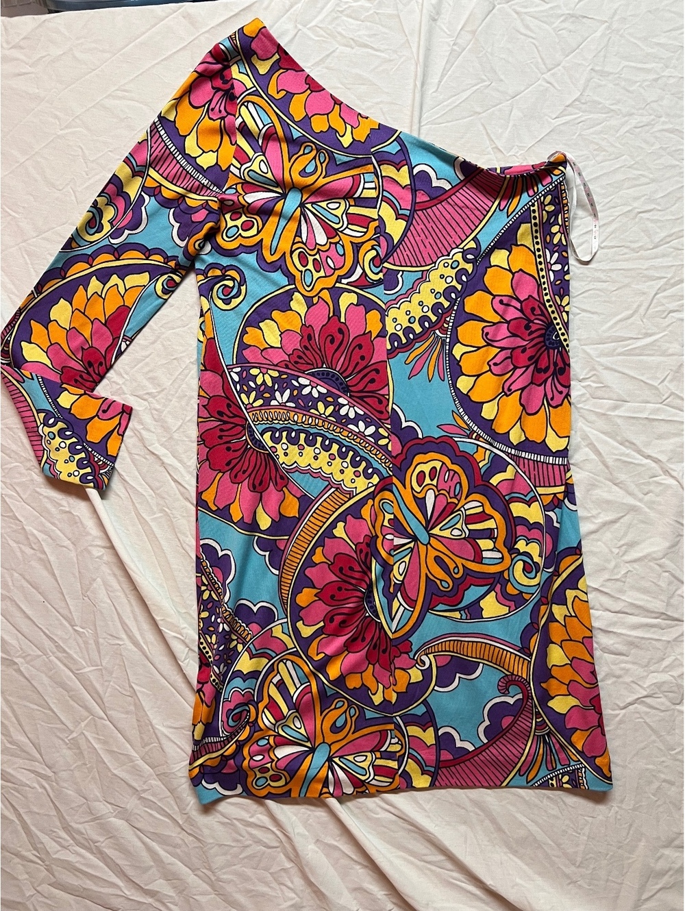 Lilly Pulitzer One Shoulder Size Large 1970’s Vibrant colors  Silk Dress